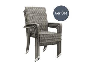 4260565529514 - Polyrattan Gartenstühle Yoro 6er Set - Stuhl mit Armlehnen - Rattan Stühle stapelbar Grau