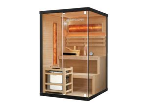 4260565529545 - Saunakabine Vantaa 120 mit Salzstein - Indoor Sauna 2 Personen - 35kW Ofen Glasfront led Licht Thermometer & Sanduhr - Komplett Set - Artsauna