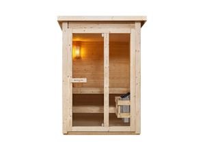 4260565529576 - Outdoor Sauna Varberg mit Ofen & Zubehör - Fichtenholz Gartensauna - komplett Set Outdoorsauna Garten - 145 x 150 cm - 2 Personen - 45 kW - Artsauna