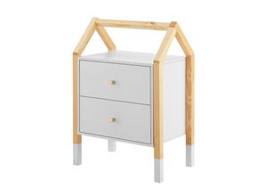 4260565529613 - Kinder Nachttisch Enny mit 2 Schubladen - Nachtschrank klein schmal & modern - Kommode aus Holz - Hausdesign - Nachtkästchen Weiß Natur - Juskys