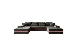 4260565529958 - Sofa Malbun - Bequemes Wohnlandschaft mit Schlaffunktion Bettkasten Samt & LED - Dunkelgrau