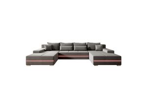 4260565529965 - Sofa Malbun - Bequemes Wohnlandschaft mit Schlaffunktion Bettkasten Samt & LED - Hellgrau