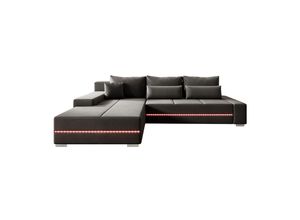 4260565529972 - Sofa Davos Rechts - Bequemes Ecksofa mit Schlaffunktion Bettkasten Samt & LEDs - Dunkelgrau