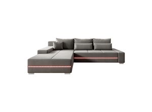 4260565529989 - Sofa Davos Rechts - Bequemes Ecksofa mit Schlaffunktion Bettkasten Samt & LEDs - Hellgrau