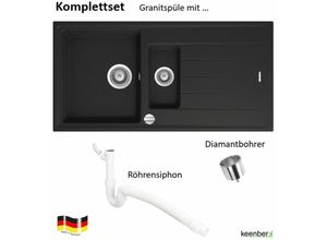 4260567488406 - Keenberk - Komplettset schwarze Granitspüle Victory 100x50 cm mit Diamantbohrer und Universal-Röhrensiphon - ab 60er Unterschrank