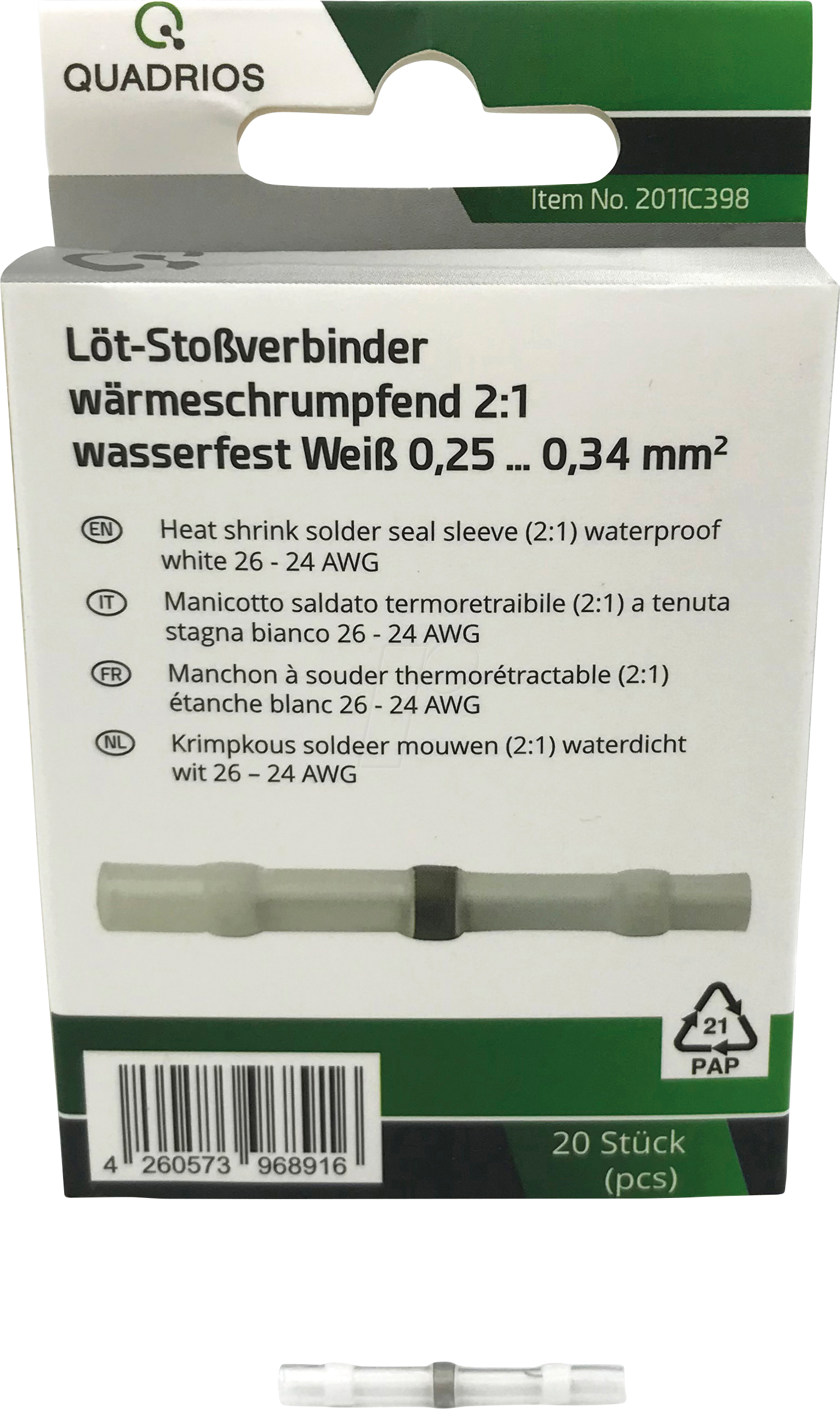 4260573968916 - QUAD 2011C398 - Löt-Stoßverbinder-Sortiment Weiß - 025  034 mm² - 20 tlg