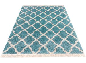 4260578020688 - Hochflor-Teppich HANSE HOME Pearl Teppiche Gr B L 160 cm x 230 cm 35 mm 1 St blau Esszimmerteppiche Pastellfarben mit Fransen Grafisches Design Robust Pflegeleicht