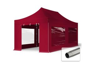 4260578428262 - 3x6 m Faltpavillon PREMIUM Stahl 40mm Seitenteile mit Panoramafenstern rot - rot