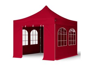 4260578428910 - Intent24 - 3x3 m Faltpavillon premium Stahl 40mm Seitenteile mit Sprossenfenstern rot - rot