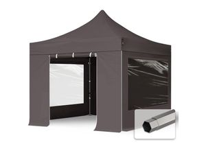 4260578430920 - Intent24 - 3x3 m Faltpavillon premium Stahl 40mm Seitenteile mit Panoramafenstern dunkelgrau - dunkelgrau