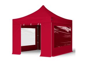 4260578430937 - Intent24 - 3x3 m Faltpavillon premium Stahl 40mm Seitenteile mit Panoramafenstern rot - rot