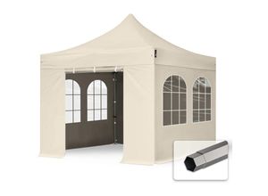 4260578430975 - Intent24 - 3x3 m Faltpavillon premium Stahl 40mm Seitenteile mit Sprossenfenstern creme - crème