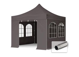 4260578430999 - Intent24 - 3x3 m Faltpavillon premium Stahl 40mm Seitenteile mit Sprossenfenstern dunkelgrau - dunkelgrau