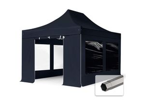 4260578432054 - Intent24 - 3x45 m Faltpavillon premium Stahl 40mm Seitenteile mit Panoramafenstern schwarz - schwarz