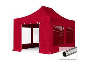 4260578432108 - Intent24 - 3x45 m Faltpavillon premium Stahl 40mm Seitenteile mit Panoramafenstern rot - rot