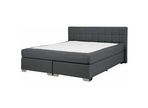 4260580921904 - Beliani - Bett Polsterbezug Grau 160 x 200 cm Mit Taschenfederkernmatratzen Leinenoptik Quadratischen Steppnähte Hohe Kopfteil Elegant Klassisch