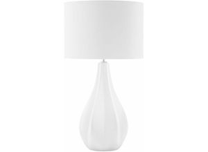 4260580923083 - Tischlampe Hellbeige  Weiß geschwungener Porzellanfuß Stoffschirm langes Kabel mit Schalter hellbeigen Lampenschirm Modernes Design Glamourös - Beige