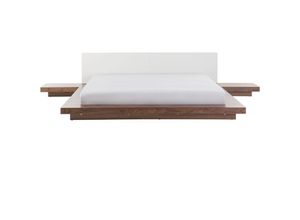 4260580924868 - Beliani - Bett Weiß   Braun Kunstleder und MDF-Platten Holzoptik mit Lattenrost 180x200 cm 2 Nachttische Japanischer Stil Schlafzimmer Doppelbett