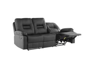 4260580925452 - Beliani - Sofa Schwarz Kunstleder 3-Sitzer Relaxfunktion Retro Wohnzimmer