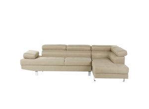 4260580926008 - Beliani - 5-Sitzer Ecksofa Hellbeige Stoffbezug L-Förmig mit Chaiselongue Linksseitig Verstellbare Kopfstützen Klassisch Modern Wohnzimmer Polstersofa