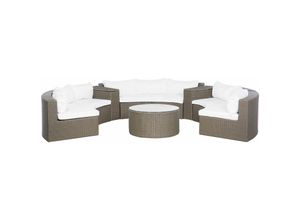 4260580928538 - Beliani - Gartenmöbel Set Braun Rattan u Aluminium Halbrund Modern 9-Sitzer Sofa mit Couchtisch Kissen Cremeweiß Terrasse Outdoor Lounge Set 6-Teilig