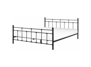 4260580928866 - Beliani - Bett Schwarz Metall mit Lattenrost 160 x 200 cm hohem Kopfteil dekorative Sprossen Klassisch für Mädchen Jugendzimmer Schlafzimmer 4260580928866 - Beliani - Bett Schwarz Metall mit Lattenrost 160 x 200 cm hohem Kopfteil dekorative Sprossen Klassisch für Mädchen Jugendzimmer Schlafzimmer