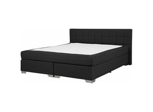 4260580930357 - Bett Polsterbezug Schwarz 160 x 200 cm Mit Taschenfederkernmatratzen Leinenoptik Quadratischen Steppnähte Hohe Kopfteil Elegant Klassisch