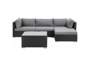 4260580930678 - Beliani - Gartenmöbel Set Schwarz Polyrattan und Aluminium 4-Sitzer Linkssseitig Minimalistisch Modern Gartenausstattung Terrasse Outdoor - Grau