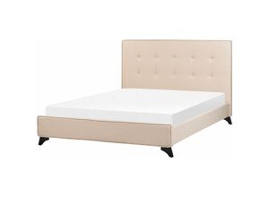 4260580930692 - Beliani - Polsterbett Beige Stoffbezug in Leinenoptik mit Lattenrost 140x200 cm Hohes Kopfteil Gesteppt Holzbeine Modern Schlafzimmer Doppelbett