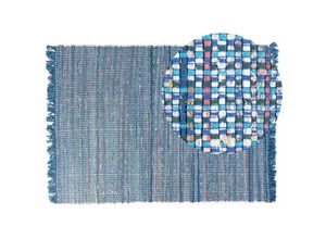 4260580937752 - Beliani - Teppich Blau 140 x 200 cm aus Baumwolle Patchwork Rechteckig Handgewebt Abstrakt Modern