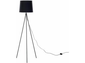 4260580938407 - Beliani - Stehlampe Schwarz Metall 149 cm Stoffschirm Dreibeinig langes Kabel mit Schalter Retro Design - Schwarz