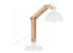 4260580938636 - Büroleuchte Weiß Holzgestell und Schirm verstellbar langes Kabel mit Schalter Moderner Look - Heller Holzfarbton