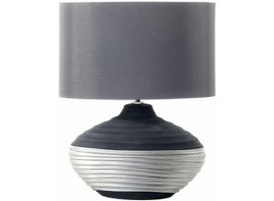 4260580939275 - Beliani - Tischlampe Schwarz und Silber Porzellanfuß Stoffschirm Grau langes Kabel mit Schalter Modern Glamourös - Grau