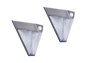 4260581490478 - Meinewunschleuchte - 2er Set Dreieckige led Solar Außenleuchte Bewegungsmelder Edelstahl Downlight