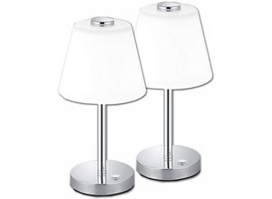 4260581499006 - Leuchten - led Tischleuchte 2er Set Nickel matt Glaslampenschirm in weiss Höhe 29cm
