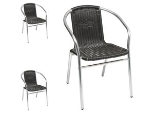 4260581817817 - - 3 Stück Bistro Stapelstuhl Aluminium   Rattan schwarz-M537481-3