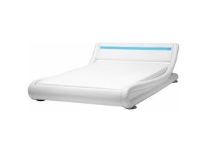 4260586352146 - Bett Weiß 140 x 200 cm Kunstleder LED Beleuchtung Geschwungene Form Gepolsterte Kopfteil Elegant Modern