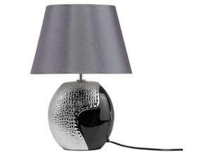 4260586353266 - Beliani - Tischlampe Schwarz und Silber Keramik 42 cm Stoffschirm Vasenform Kabel mit Schalter Klassischer Stil - Schwarz