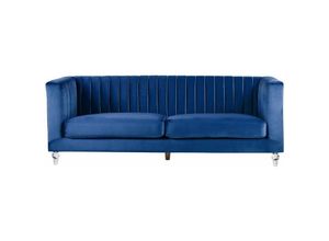 4260586354560 - 3-Sitzer Sofa Marineblau Samtstoff mit Steppung Hohen Armlehnen Transparenen Acryl-Füßen Dicken Sitzkissen Modern Glam Wohnzimmer Ausstattung - Blau