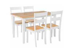 4260586355451 - Essgruppe Esszimmer Set Tisch 6 Stühle Weiß Braun Stabiles Gestell Modern Scandinavien Stil