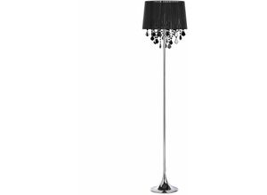 4260586358001 - Beliani - Stehlampe Schwarz Metall 170 cm 3-flammig Stoffschirm mit Kristallen aus Acrylglas Kronleuchter-Optik Kabel mit Schalter Glamourös - Schwarz