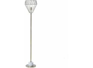 4260586358056 - Stehlampe Messing Metall 160 cm Glühbirnen-Optik Schirm Diamantform Lampenfuß in Marmoroptik Kabel mit Schalter Bogenlampe Modernes Design - Messing