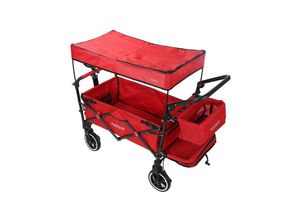 4260586994834 - Faltbarer Bollerwagen FX-CT850 Rot – klappbar mit Dach Vorder- und Hinterrad-Bremse Vollgummi-Reifen & Innenraumverlängerung – für Kinder geeignet