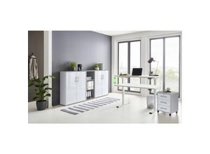 4260593576245 - Büromöbel komplett Set mit elektrisch höhenverstellbaren Schreibtisch in weiß Arbeitszimmer e-Dition in lichtgrau weiß Matt Gestell weiß - Grau - Bmg