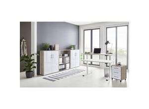 4260593576368 - Büromöbel komplett Set mit elektrisch höhenverstellbaren Schreibtisch in weiß Arbeitszimmer e-Dition in Eiche Sonoma weiß Hochglanz lackiert Gestell 4260593576368 - Büromöbel komplett Set mit elektrisch höhenverstellbaren Schreibtisch in weiß Arbeitszimmer e-Dition in Eiche Sonoma weiß Hochglanz lackiert Gestell