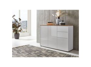 4260593579710 - BMG Möbel Kommode »Mailand 10 Artisan« (in weiß-Oberboden Artisan Eiche Hochglanz weiß) Schubladenkommode Anrichte Sideboard - Weiß