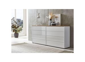 4260593579727 - Bmg Möbel - Kommode Mailand Set 1 Artisan (in weiß-Oberboden Artisan Eiche Hochglanz weiß) Schubladenkommode Anrichte Sideboard - Weiß