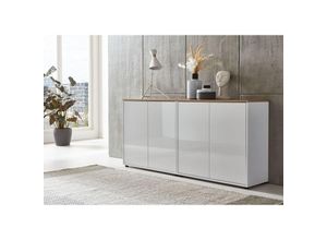 4260593579734 - Bmg Möbel - Kommode Mailand Set 2 Artisan (in weiß-Oberboden Artisan Eiche Hochglanz weiß) Schubladenkommode Anrichte Sideboard - Weiß