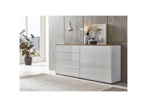 4260593579741 - Bmg Möbel - Kommode Mailand Set 3 Artisan (in weiß-Oberboden Artisan Eiche Hochglanz weiß) Schubladenkommode Anrichte Sideboard - Weiß