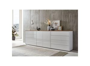 4260593579758 - Bmg Möbel - Kommode Mailand Set 4 Artisan (in weiß-Oberboden Artisan Eiche Hochglanz weiß) Schubladenkommode Anrichte Sideboard - Weiß